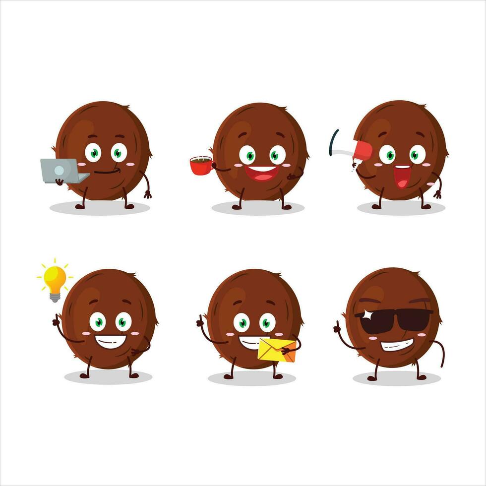 Coconut cartoon character with various types of business emoticons vector