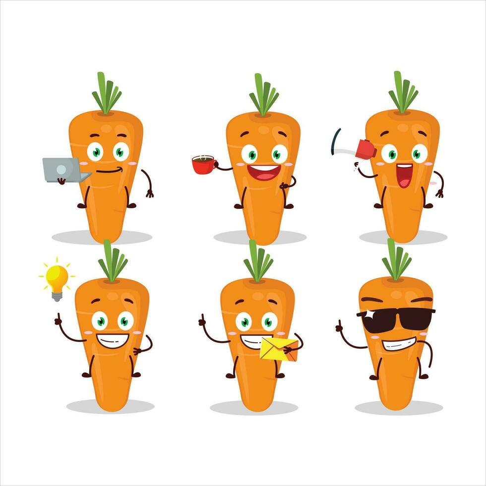 Carrot cartoon character with various types of business emoticons vector