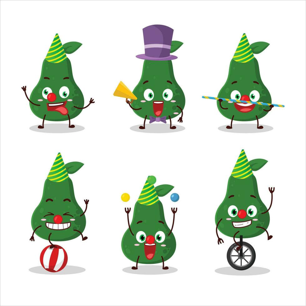 Cartoon character of avocado with various circus shows vector