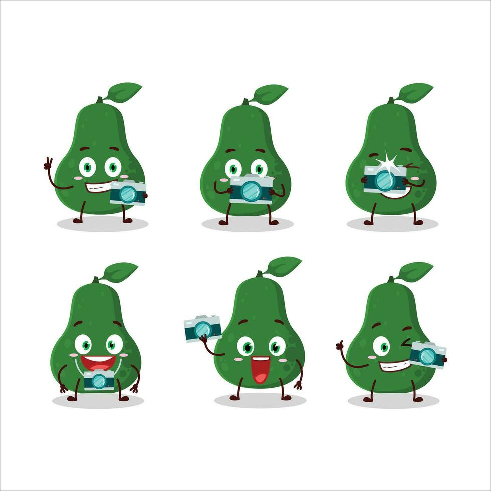 Photographer profession emoticon with avocado cartoon character vector