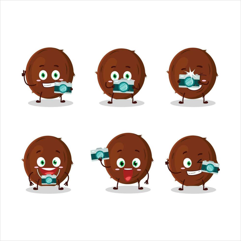 Photographer profession emoticon with coconut cartoon character vector