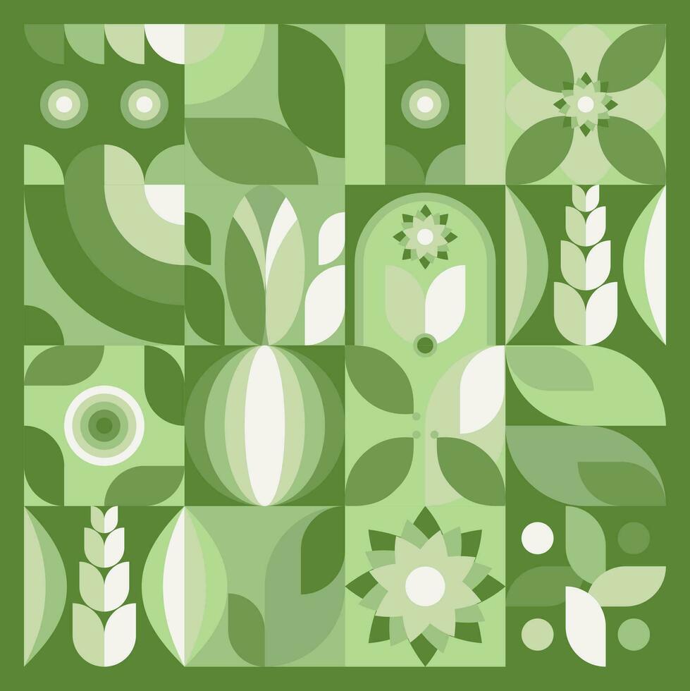 botánico granjero geométrico antecedentes diseño con calmante verde color paleta. adecuado para fondo, embalaje, plantilla, volantes, póster, etc. vector