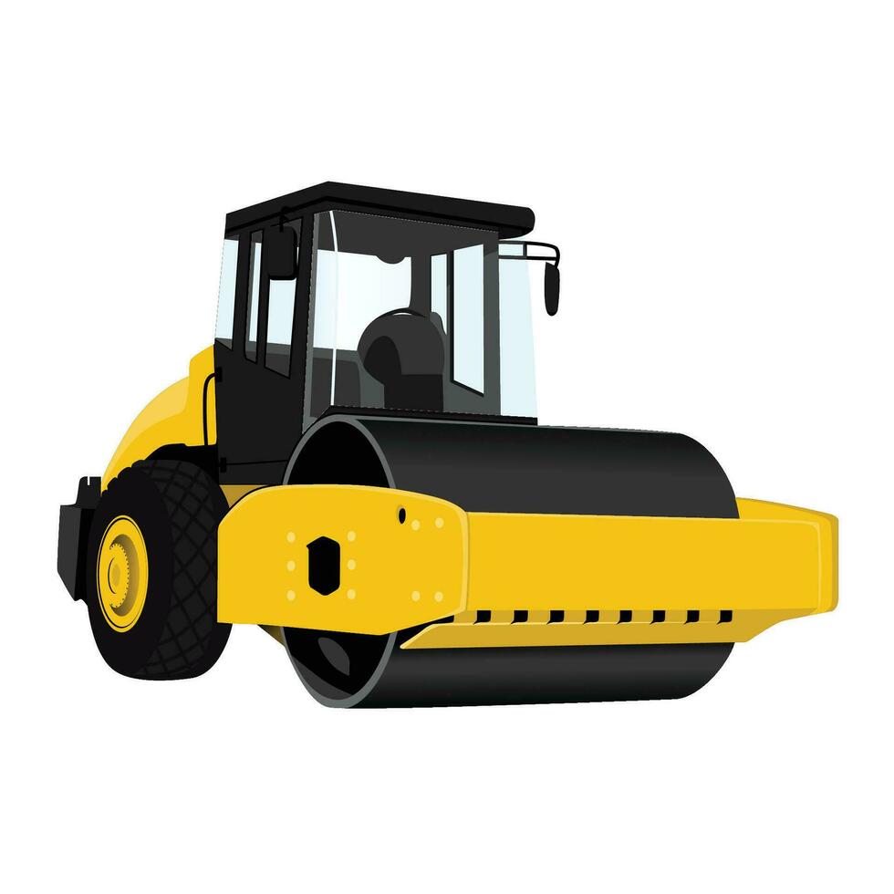 Yellow compactor, vibratory Road roller and asphalt paver, heavy equipment for road construction. vector illustration eps 10