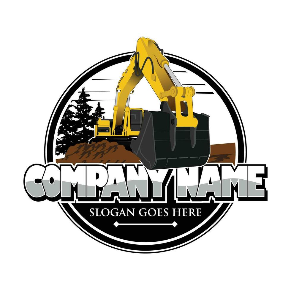 Excavating land clearing constructing logo design vector