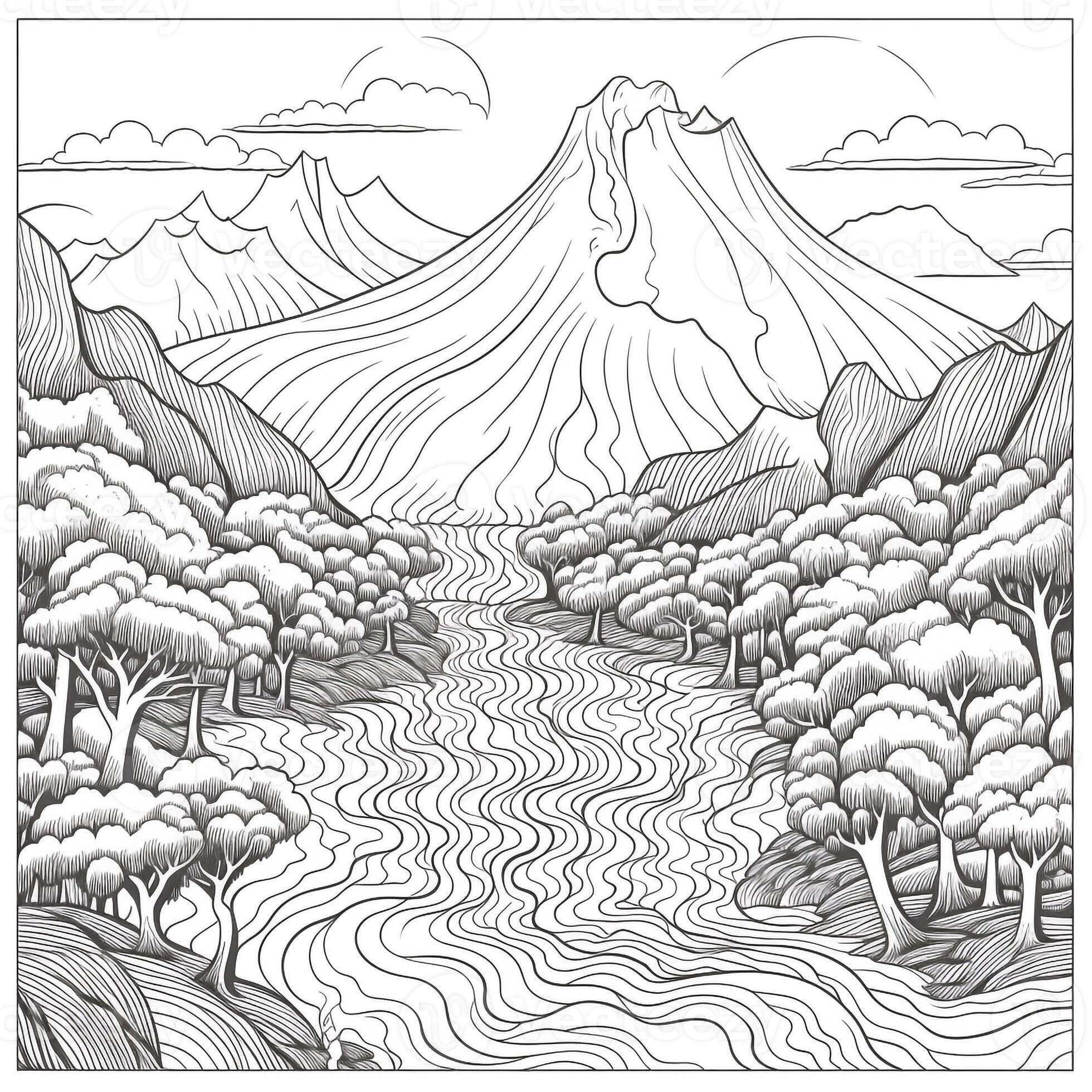Landscape Coloring Pages 26636884 Stock Photo at Vecteezy