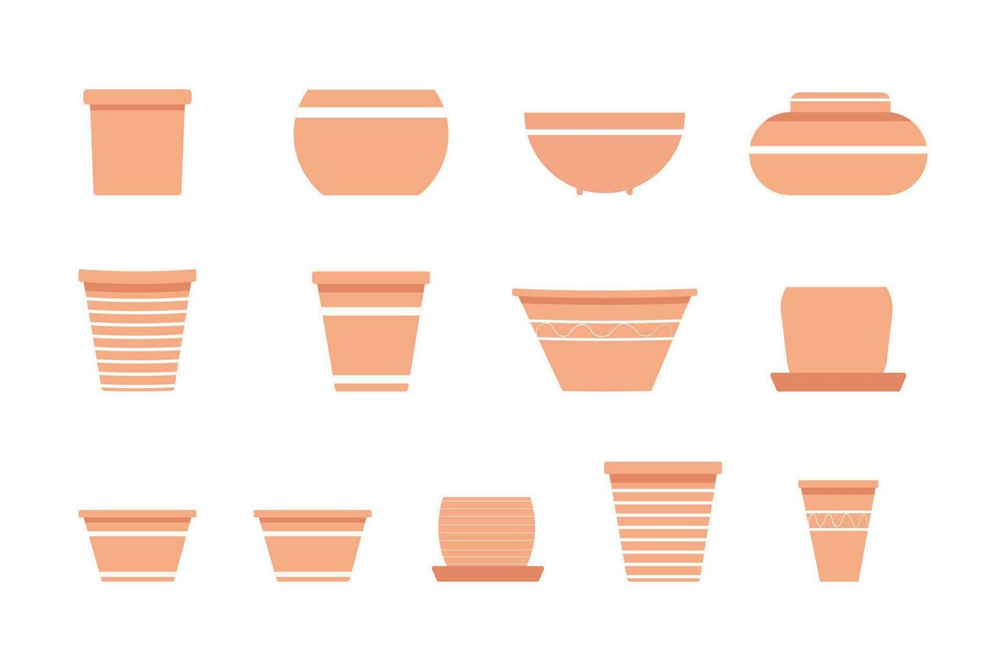 pots, ceramics, botanical pots illustration vector