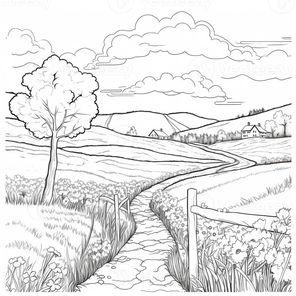 Landscape Coloring Pages 26636995 Stock Photo at Vecteezy