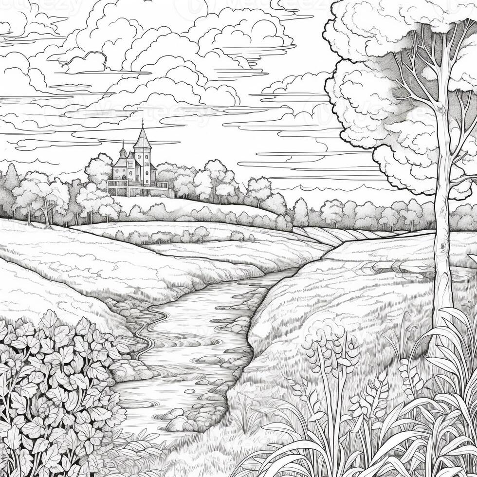 Landscape Coloring Pages 26637056 Stock Photo at Vecteezy