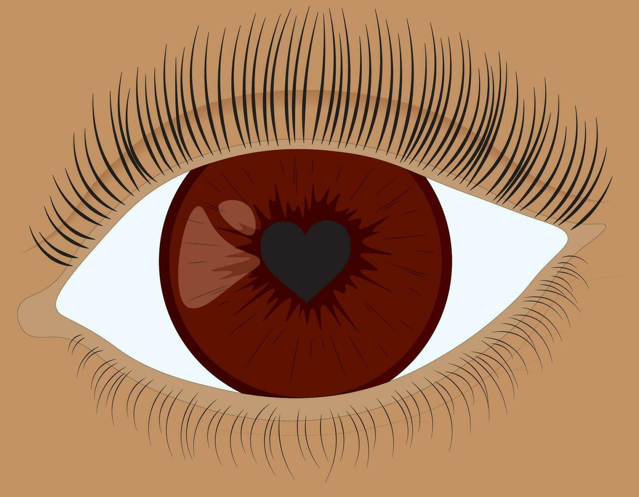 Woman eye with red iris and heart shaped pupil vector illustration