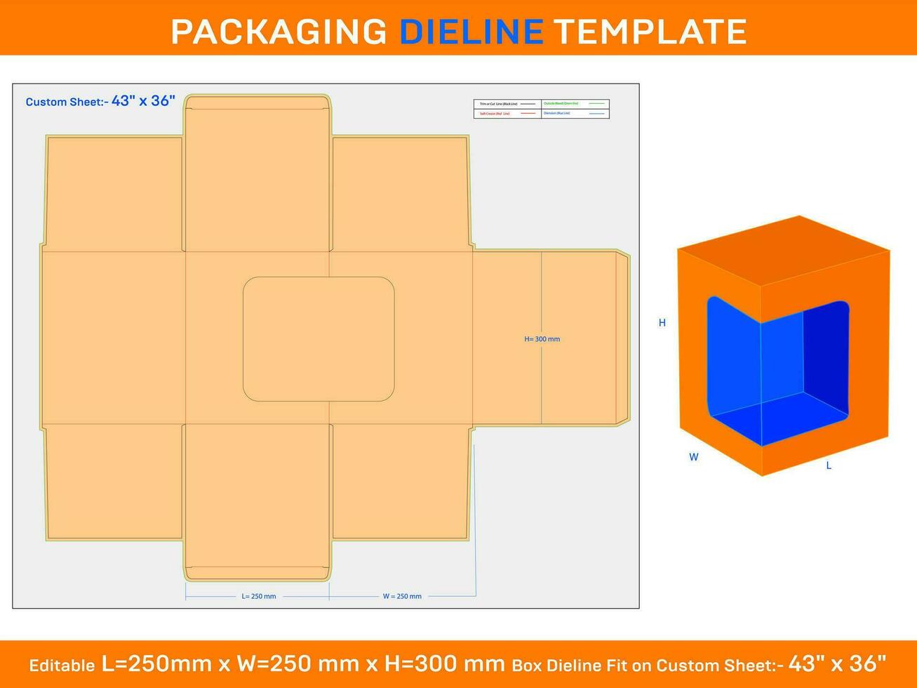 250x250x300mm Display Straight Tuck end Box Dieline vector