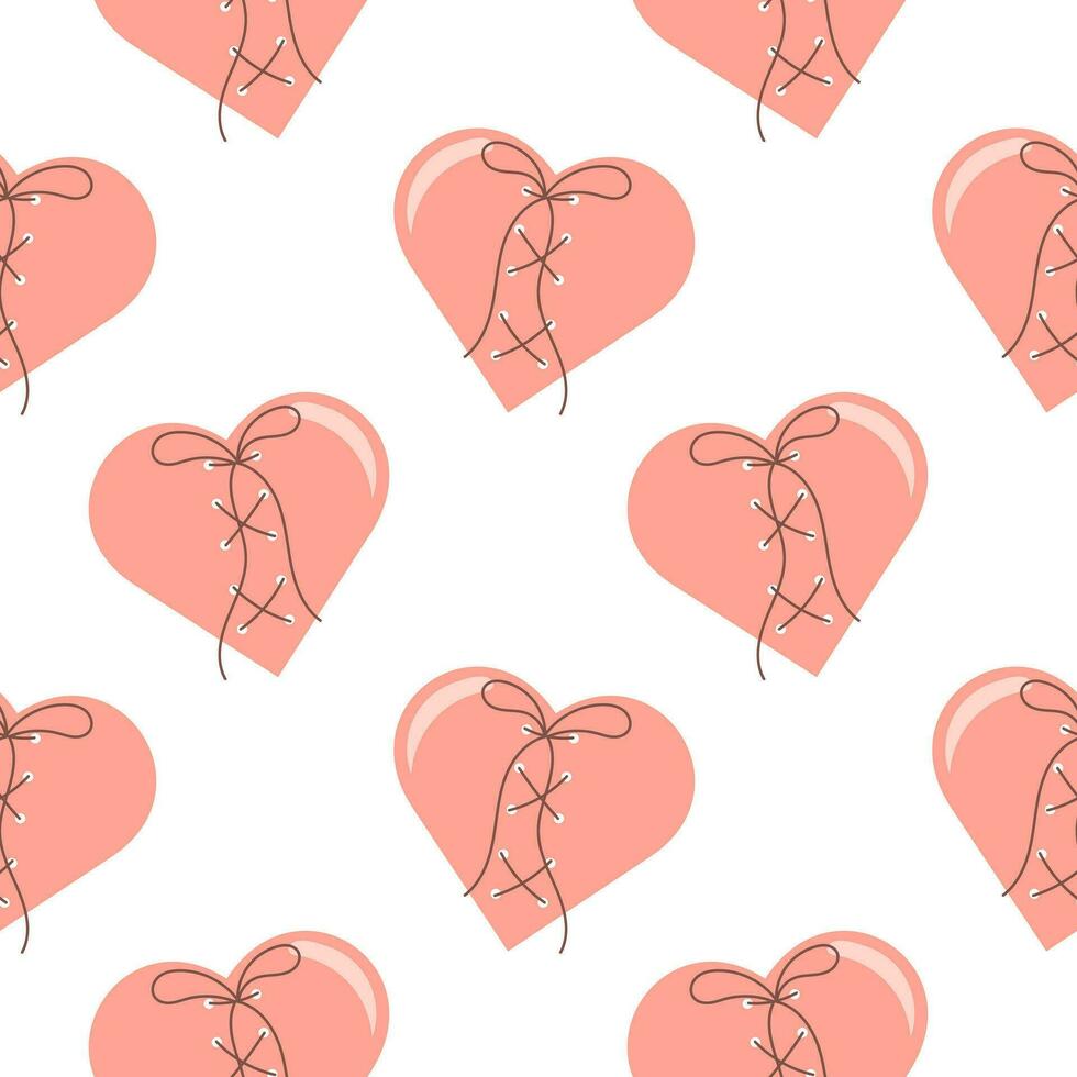 Seamless pattern, red broken and sewn hearts. Background for Valentine's Day, print, vector