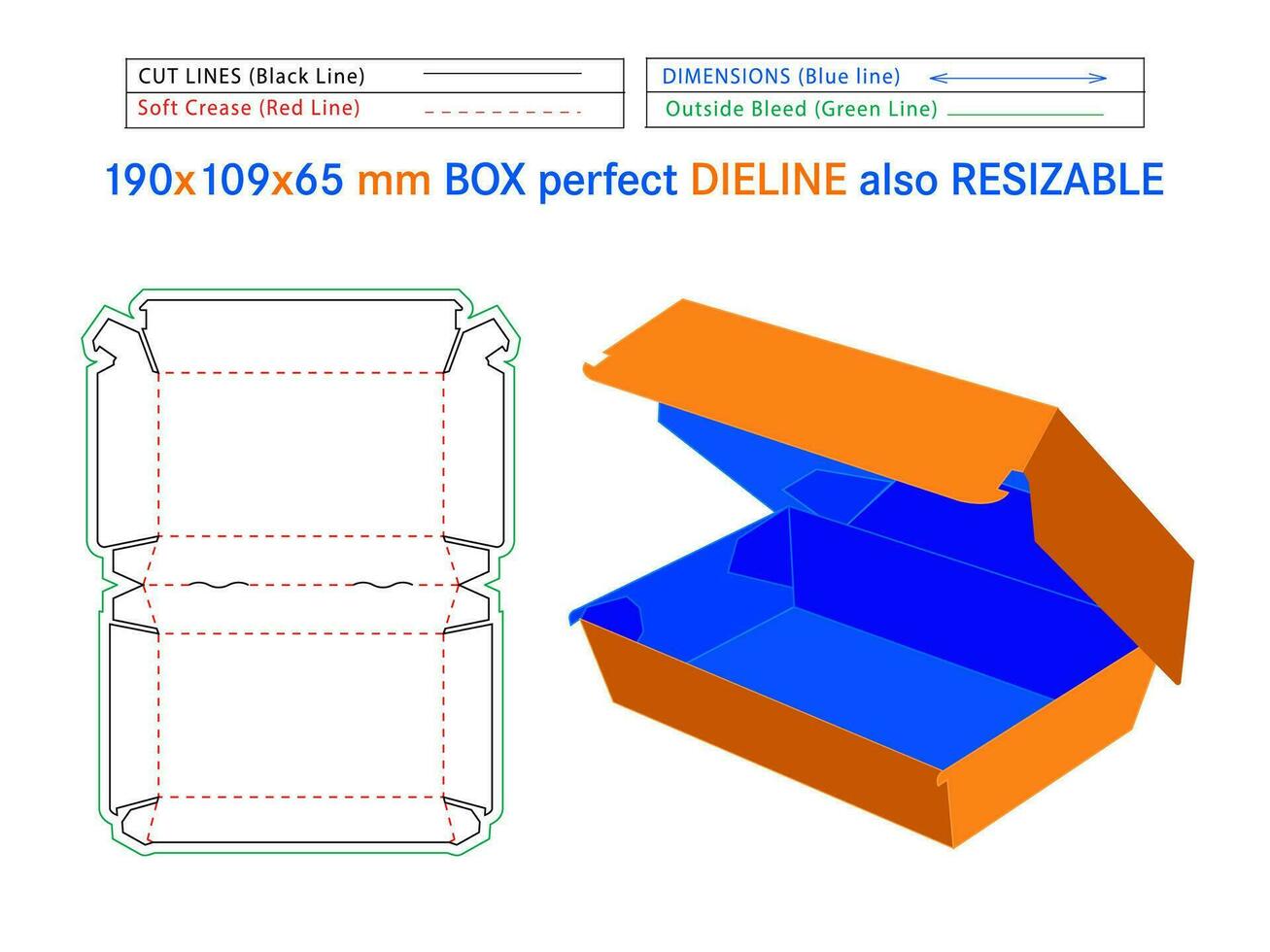 Burger box dieline or Die-cut template Self Asembly Eco-friendly, No Glue Needed box, Fast Food Burger Box vector