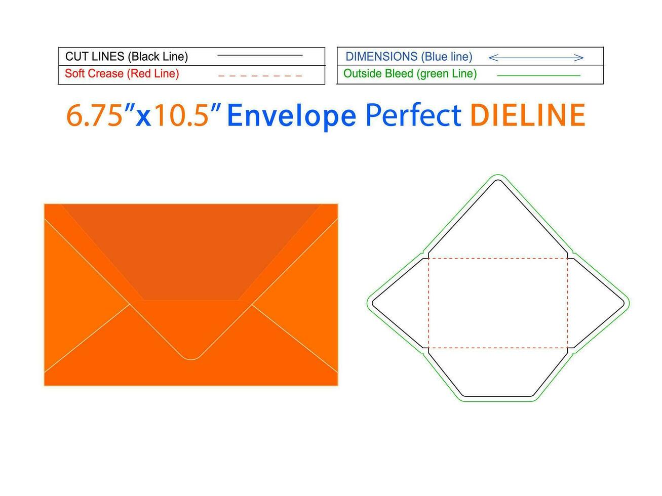 Custom Envelope 6.75x10.5 inch dieline template and 3D envelope