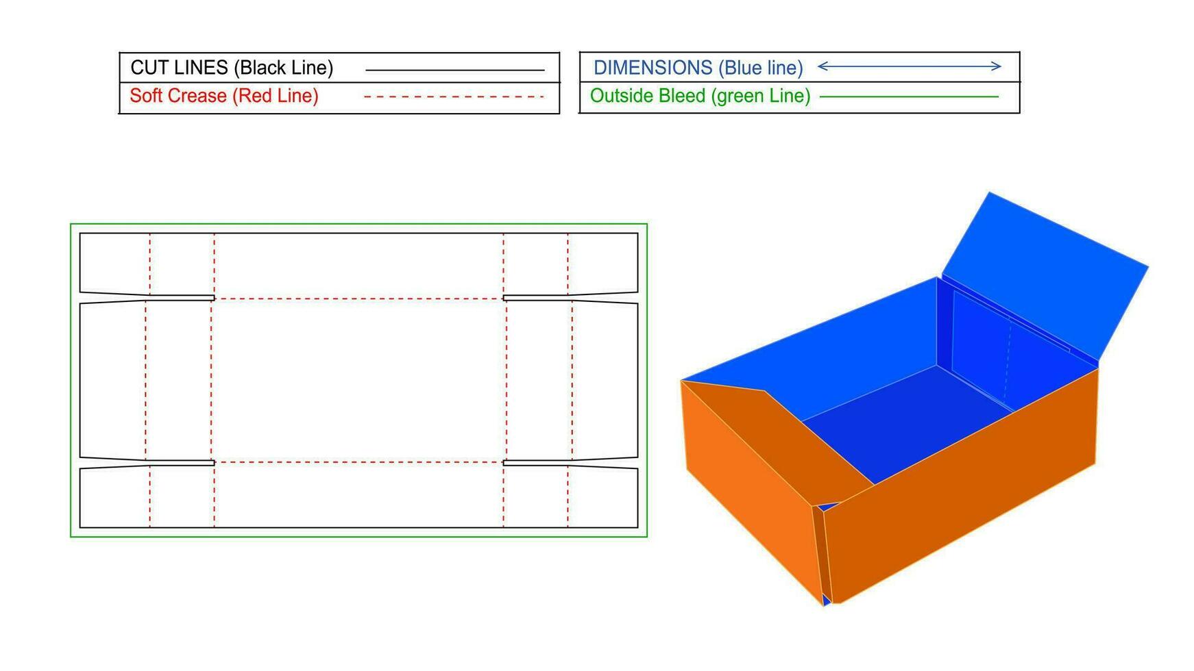 Folding Corrugated tray box and corrugated tray template, 3D render and Die line template with editable and resizable vector