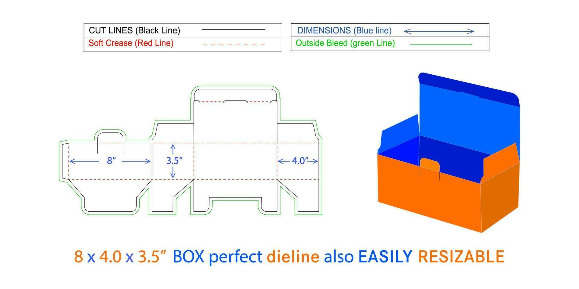 Face mask box dieline and 3D box vector file 8 x 4.0 x 3.5 inch box dieline also resizable and editable