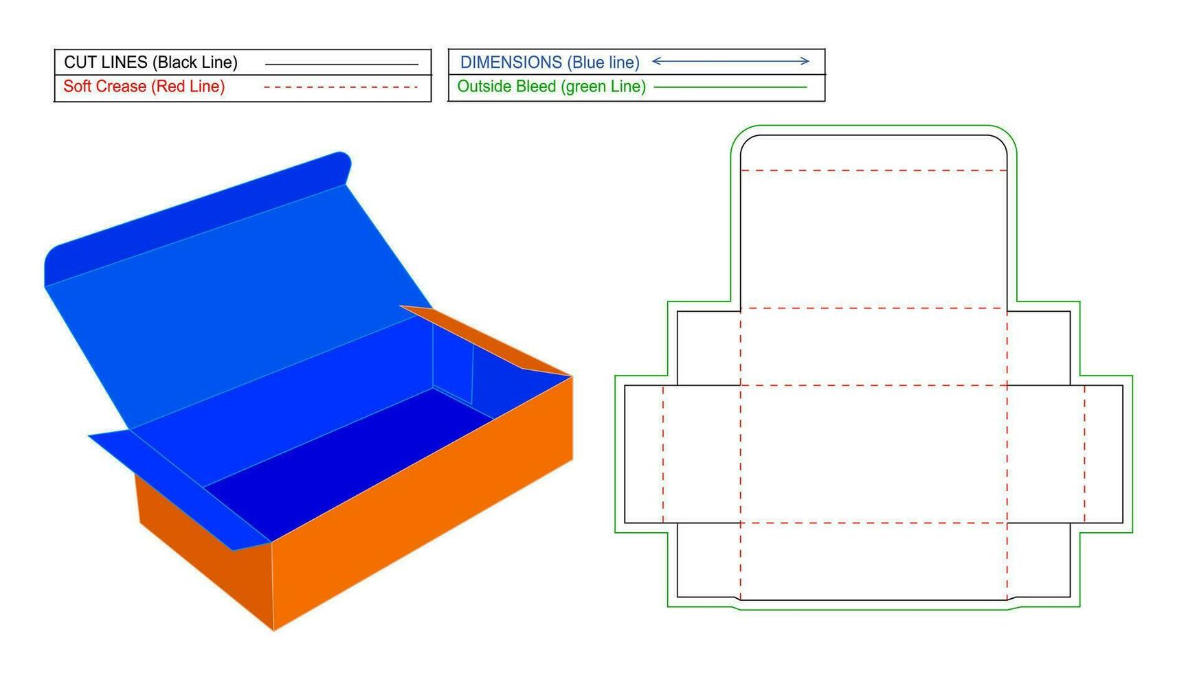 Corrugated standard folding box dieline template and 3d vector, without glued easily ediable and resizable vector
