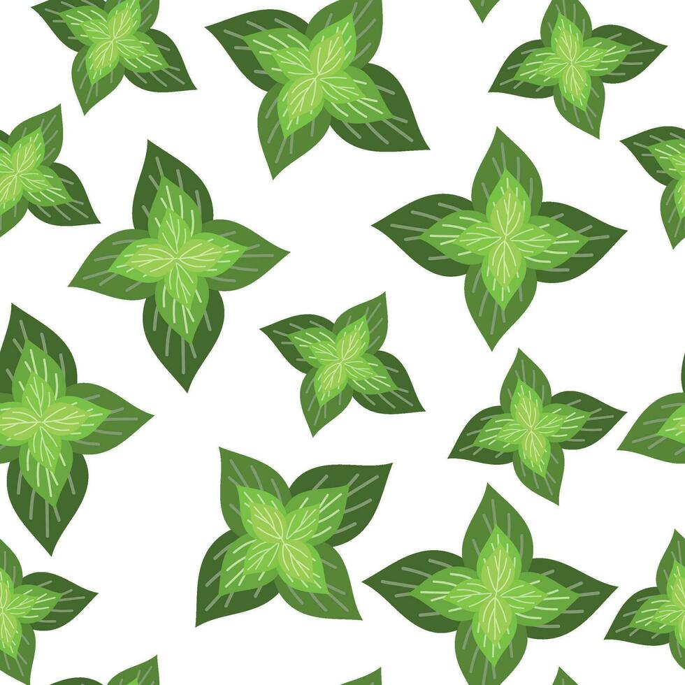 Basil seamless pattern. Endless pattern can be used for ceramic tile, wallpaper, textile, web page background. Vector cartoon illustration.