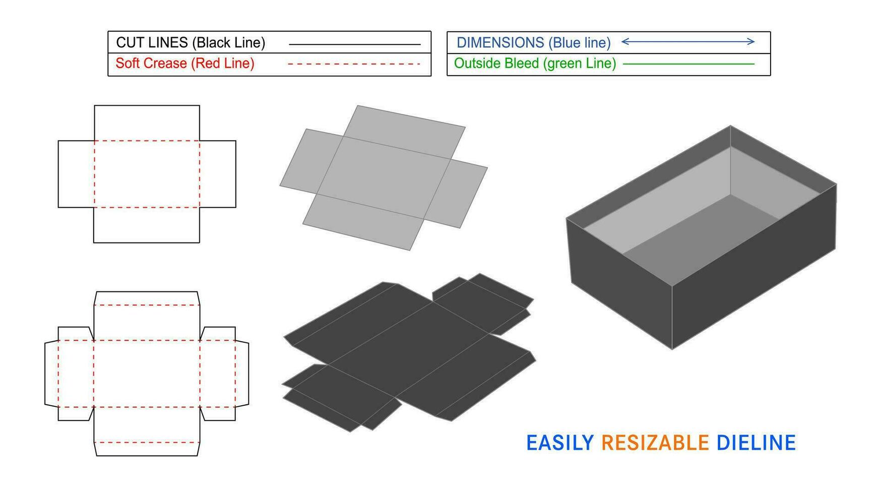 Riquid Luxury tray Lid Box Dieline Template vector