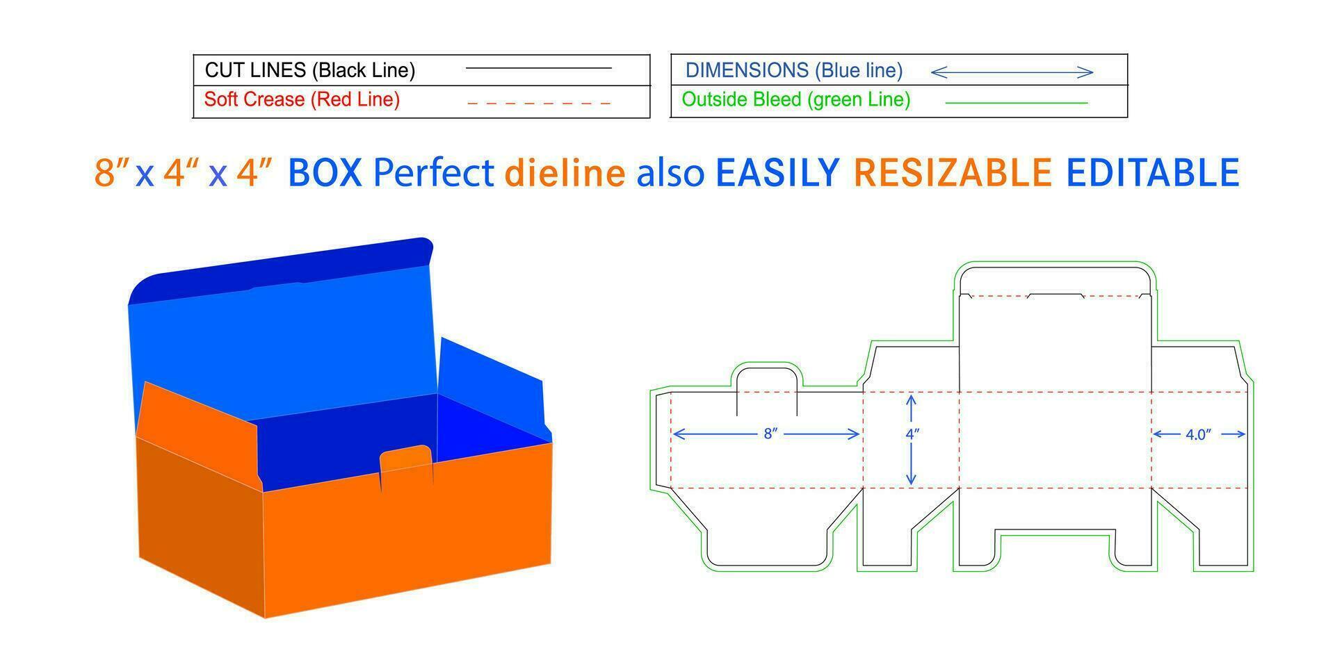 quirúrgico máscara caja dieline y 3d caja vector archivo 8 X 4.0 X 4 4 pulgada caja dieline además redimensionable y editable