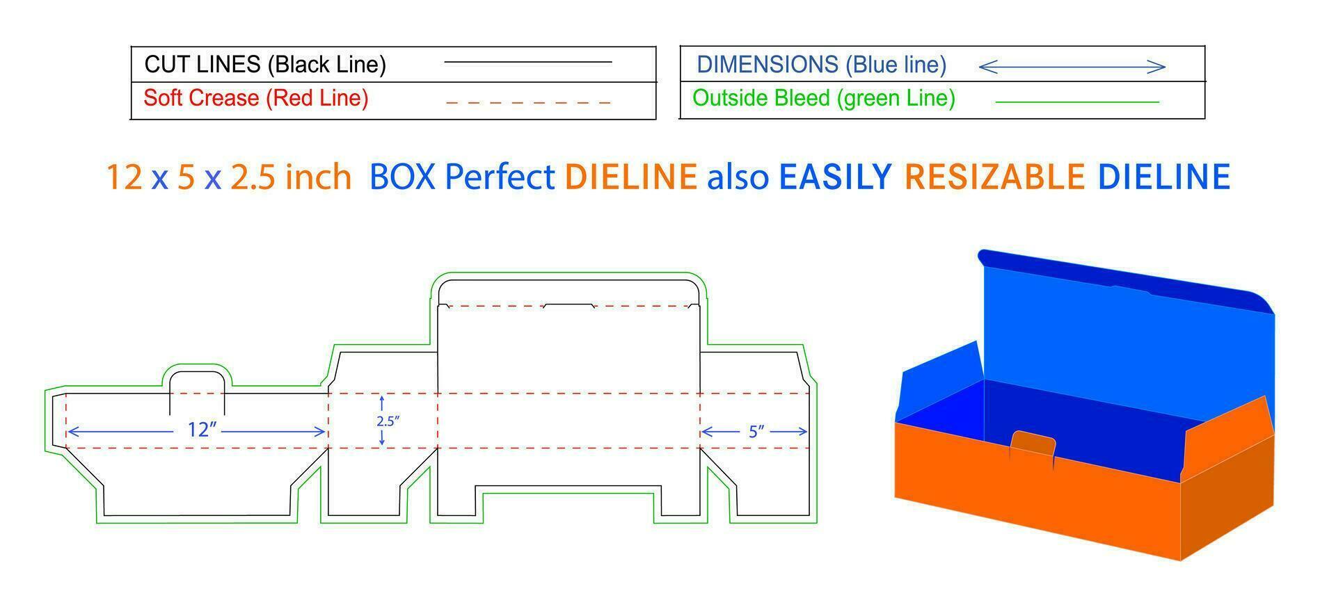mask box 12x5x2.5 inch Dieline Template vector