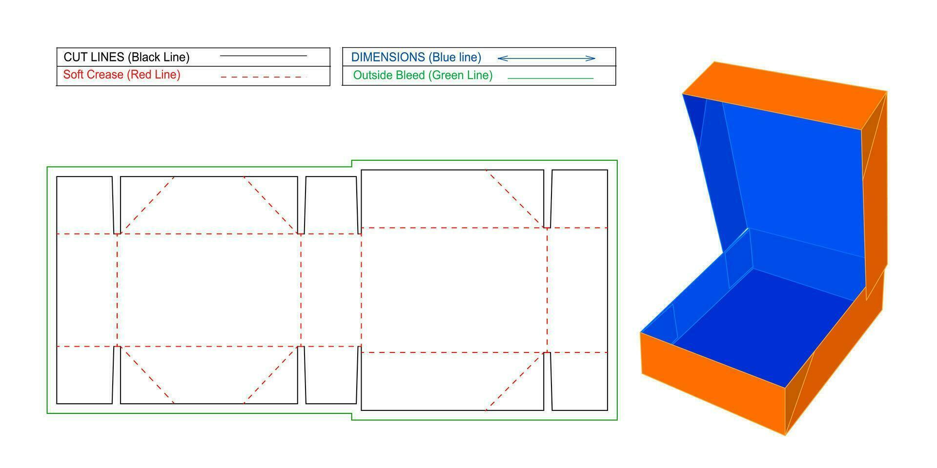 Six corner folding box, 6 corner box dieline template and packaging design template, diecut with 3D vector render box easily editable and resizable