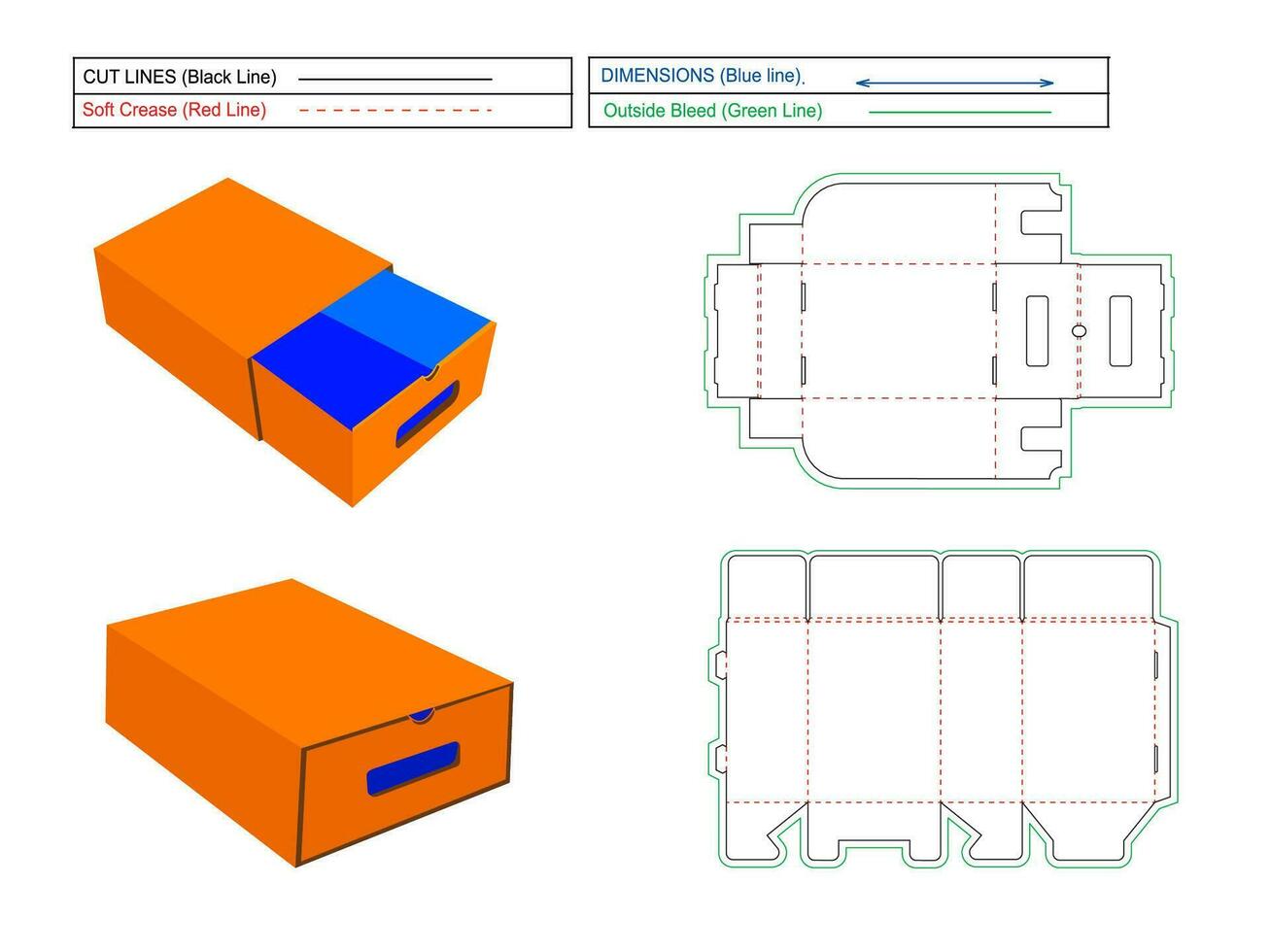 Shoe cover box set without glue and with holding notch perfect Dieline template vector