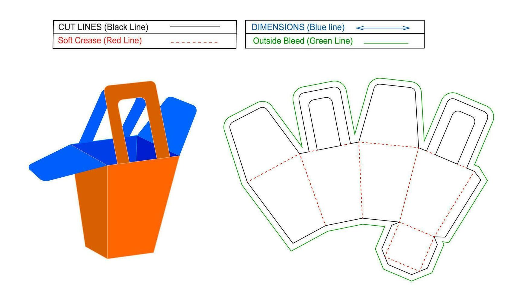 Shopping bag box style dieline and 3D vector file editable and resizable dileine