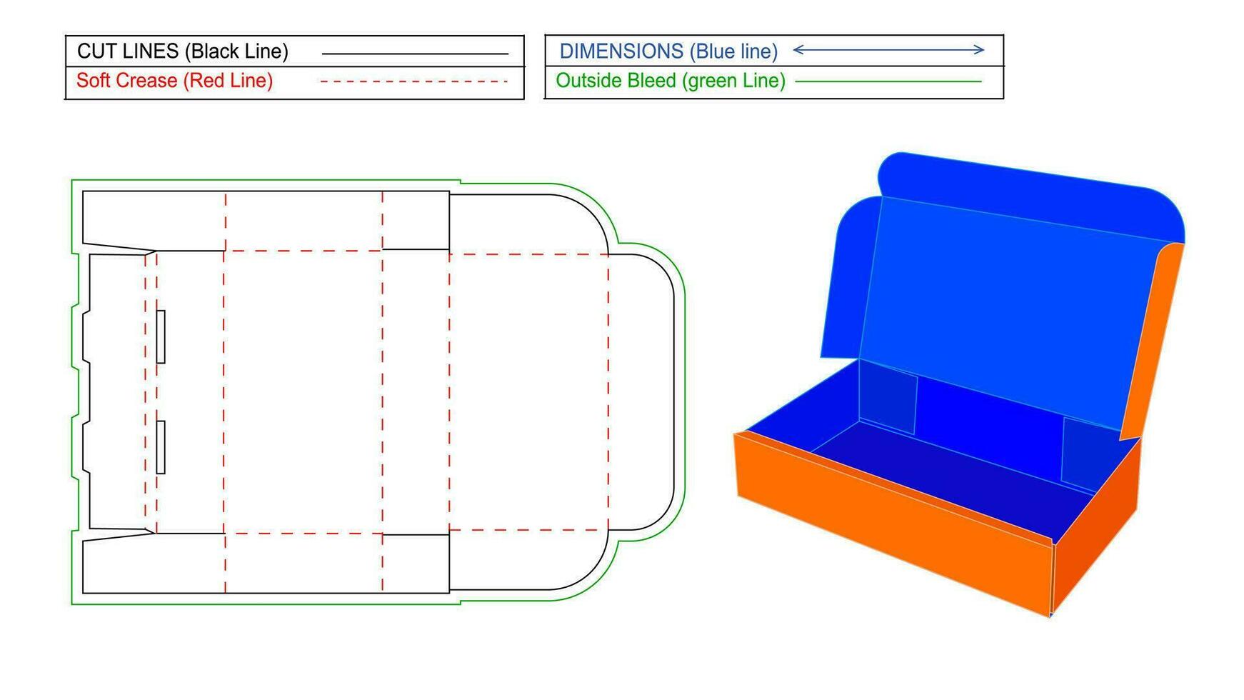 enredo caja de cartón caja, acanalado caja de cartón caja dieline y 3d vector, fácilmente editable y redimensionable archivo, rodar final pliegue parte superior con polvo solapa vector