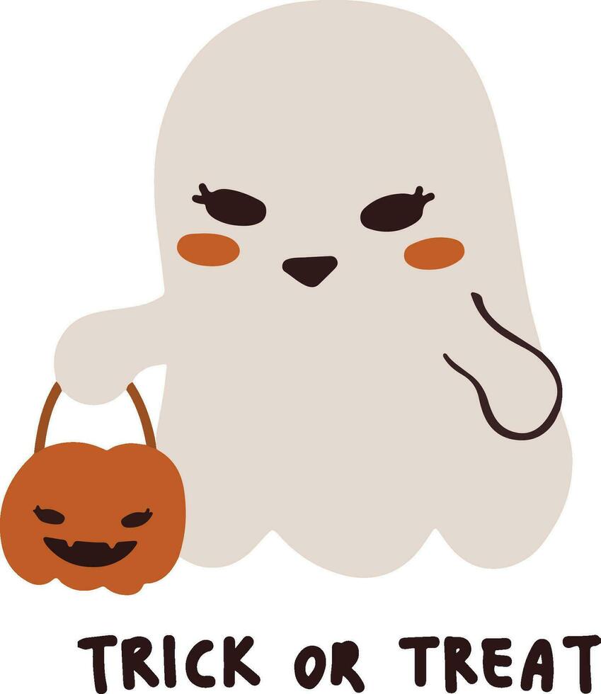 Spooky halloween holiday hand drawn vector illustration of cute ghost sticker for children trick or treat