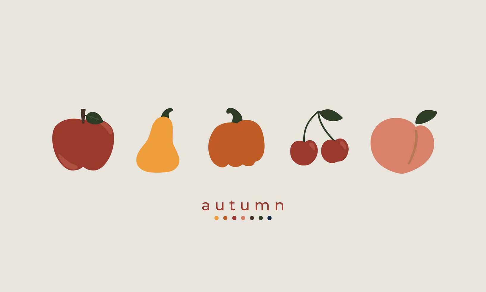 hygge hand drawn illustration set of cute autumn elements. apple, butterscotch, pumpkin spice, cherry, peach. For autumn poster, card, scrapbooking , tag, invitation, headboard vector