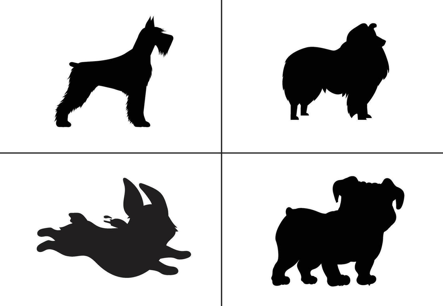 plano diseño perro silueta conjunto vector