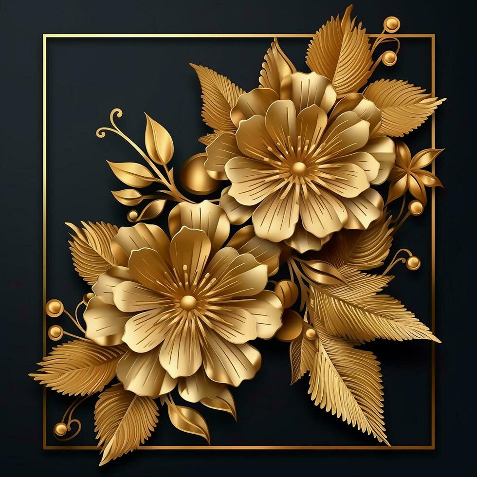 Golden floral frames for wedding card photo