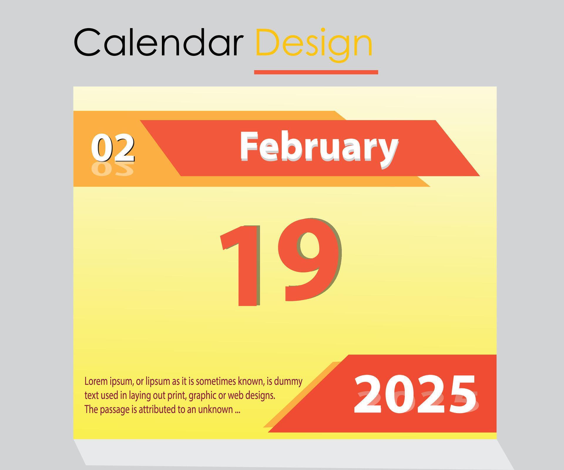 19 february 2025 monthly or daily calendar design 26638470 vector art
