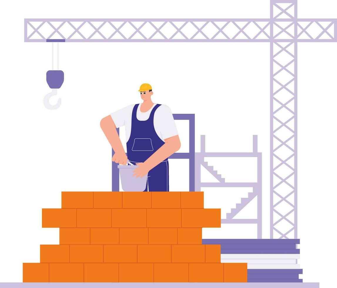 A Project Employee Who Is Building Walls Illustrtaion vector