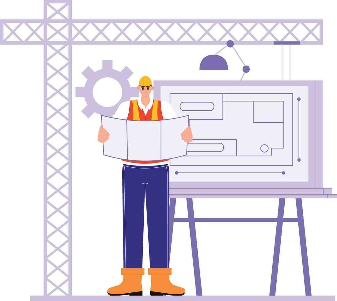 A Construction Worker Looking at the Building Design Illustration vector
