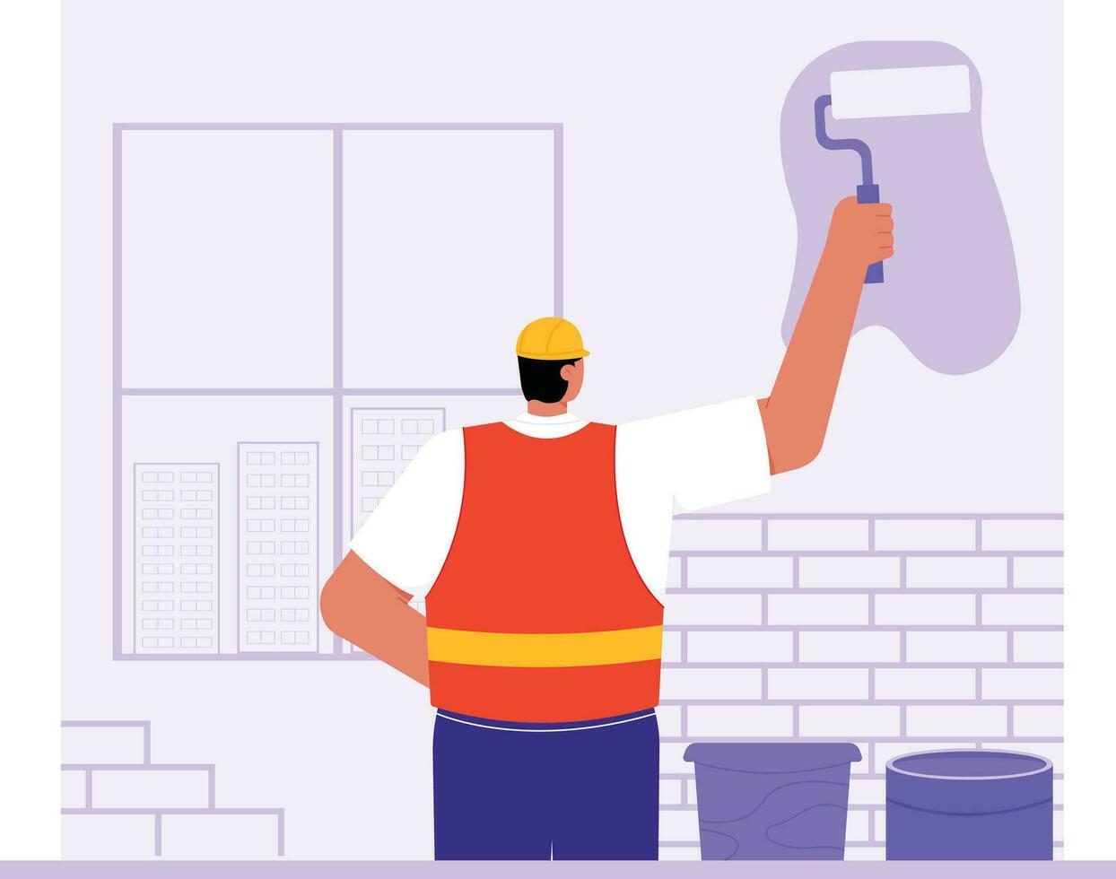 A Construction Man Painting Walls Illustration vector