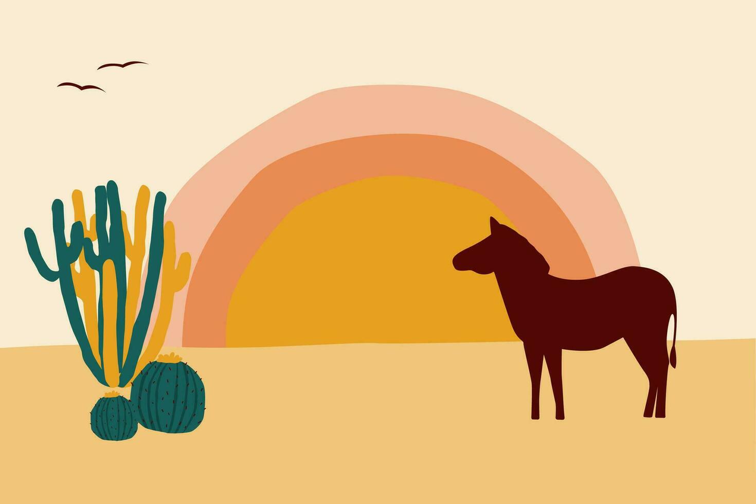 African landscape. Abstract minimalist desert and cactus pattern background for design travel agency flyer, souvenir shop tag, t shirt print etc vector