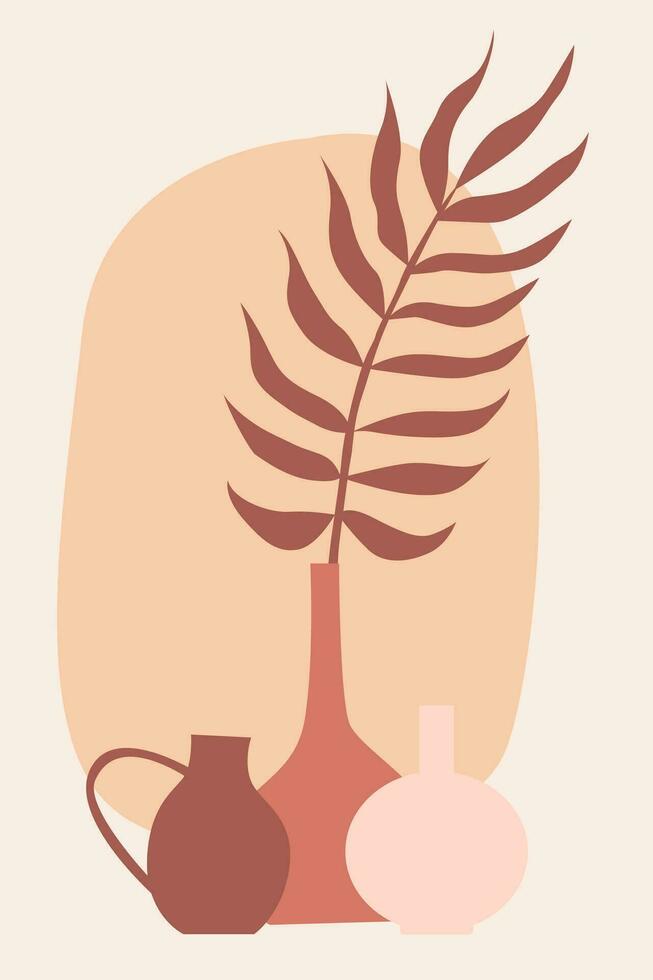 planta en florero modelo fondo, boho minimalista florero ilustración para diseño guardería pared decoración, t camisa imprimir, tienda volantes, contemporáneo póster etc vector