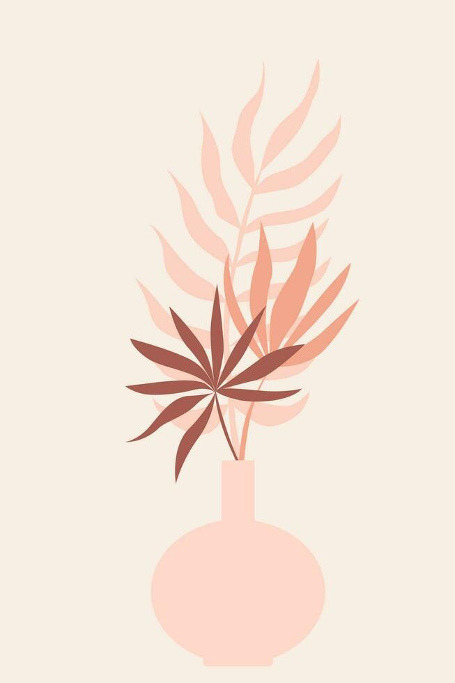 Plant in vase pattern background, Boho minimalist vase illustration for  design nursery wall decor, t shirt print, shop flyer, contemporary poster etc vector