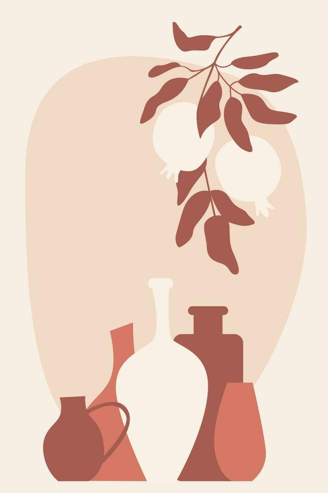 Vase berry pattern background, Boho minimalist vase illustration for  design nursery wall decor, t shirt print, shop flyer, contemporary poster etc vector