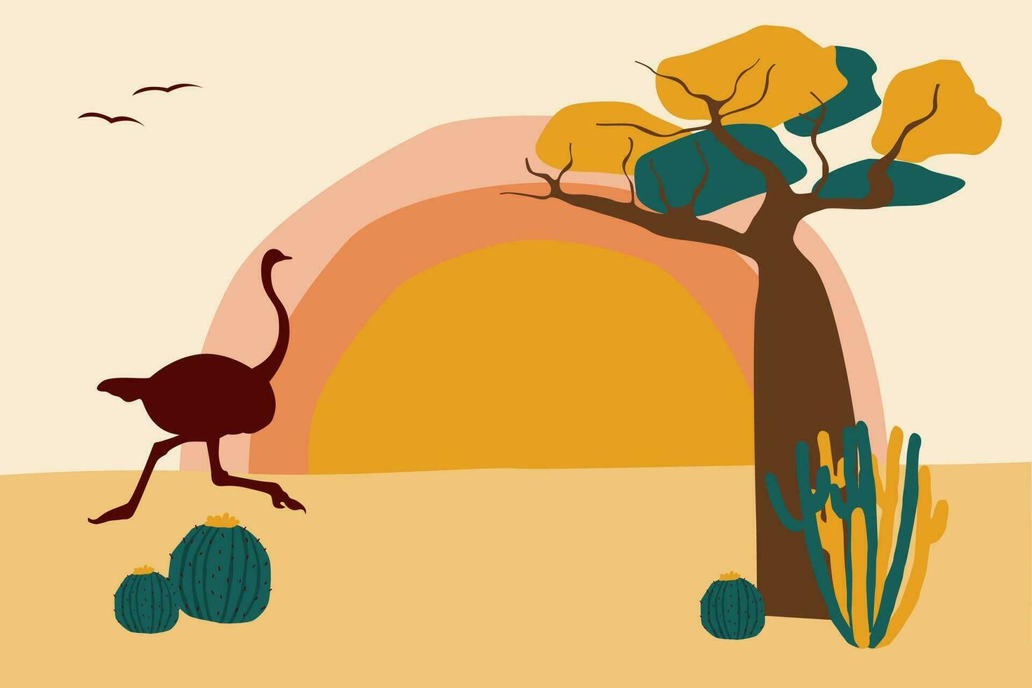 africano paisaje. resumen minimalista Desierto y cactus modelo antecedentes para diseño viaje agencia volantes, recuerdo tienda etiqueta, t camisa impresión etc vector