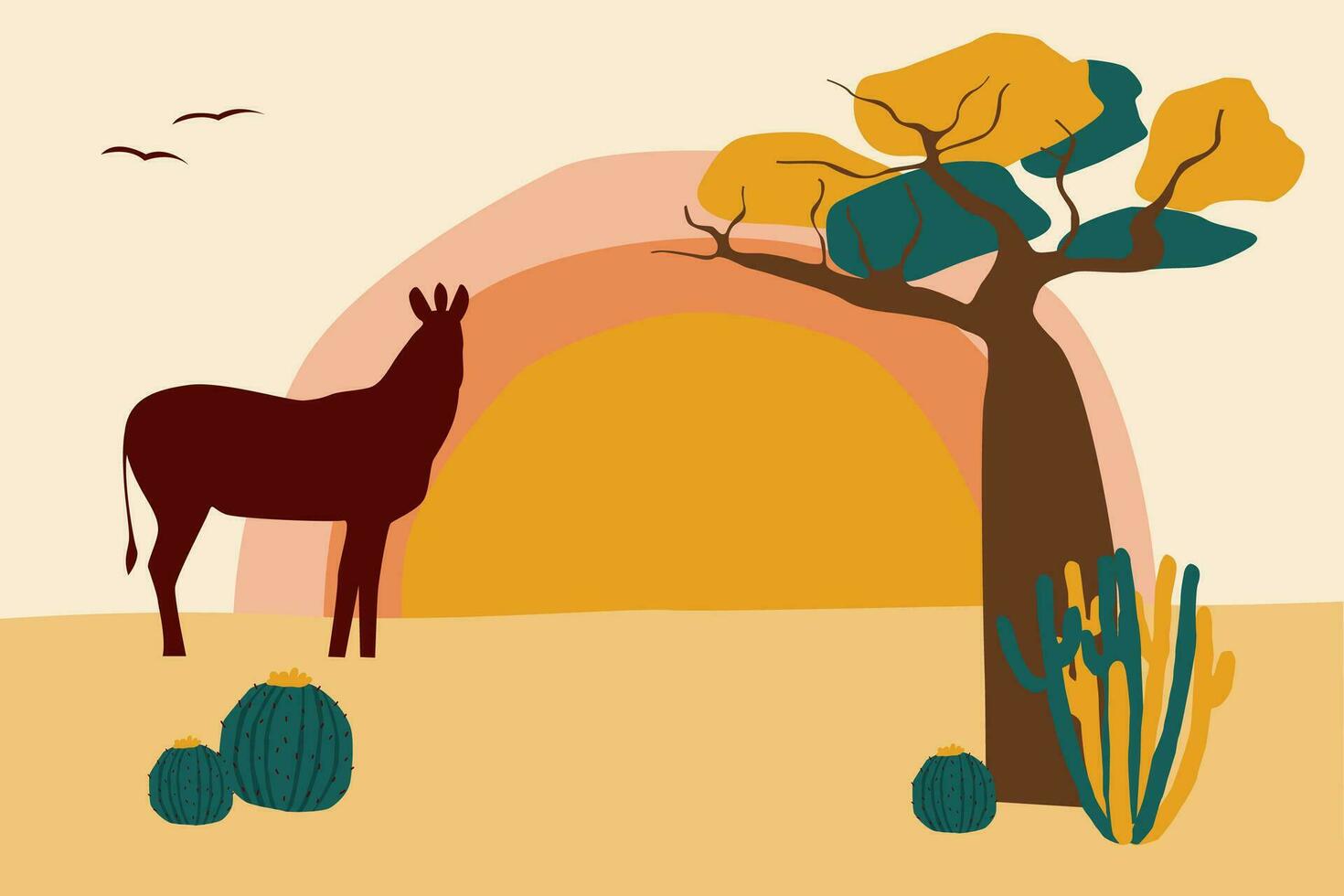 africano paisaje. resumen minimalista Desierto y cactus modelo antecedentes para diseño viaje agencia volantes, recuerdo tienda etiqueta, t camisa impresión etc vector