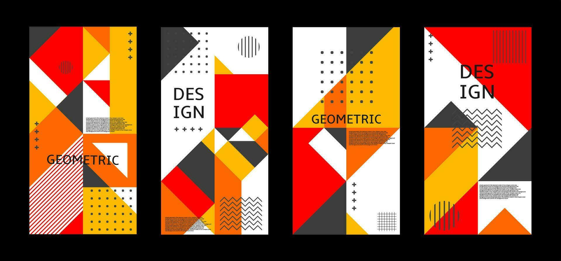 set of abstract geometric pattern poster design with touch of bright color variant composition. Useful for design of posters, presentations, backgrounds, flyers, etc. vector