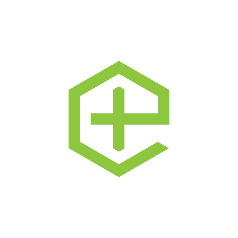 letter e plus hexagonal logo vector
