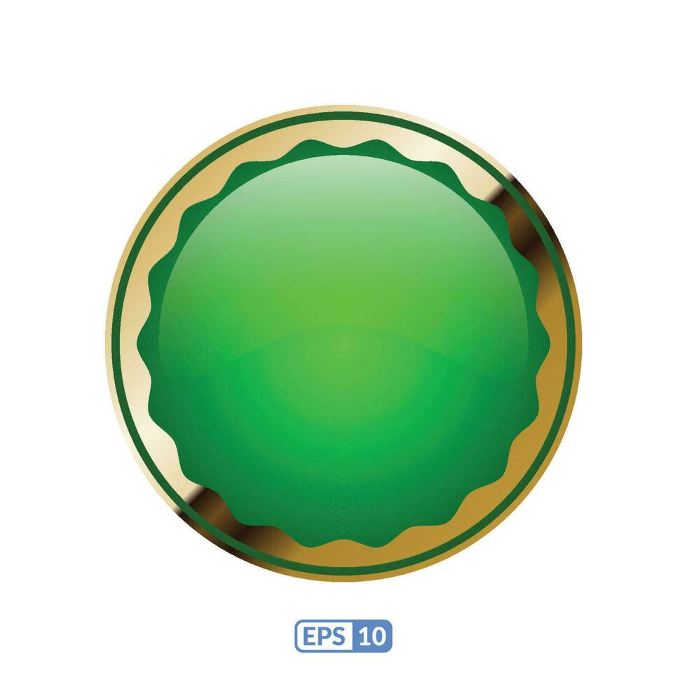 3d oro marco verde etiqueta insignia. vector