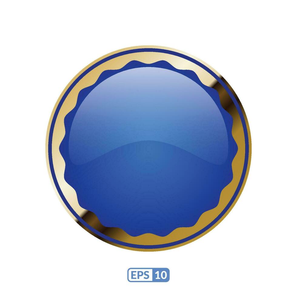 3D gold frame blue label badge. vector