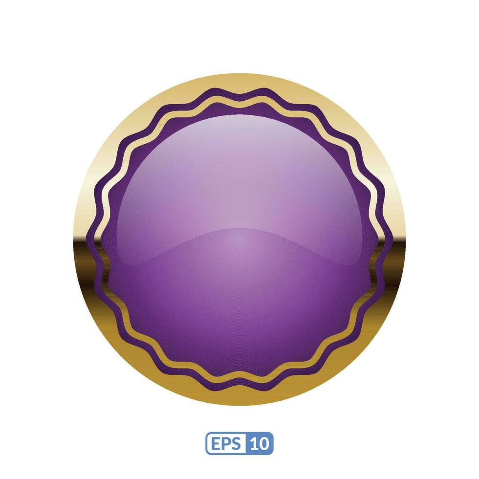 3d oro marco lujo profundo púrpura botón, etiqueta. vector