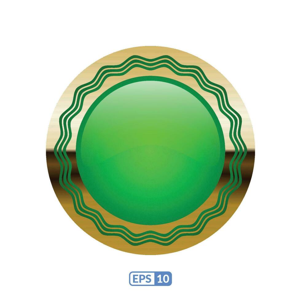3d gold frame luxury green circle badge, label. vector