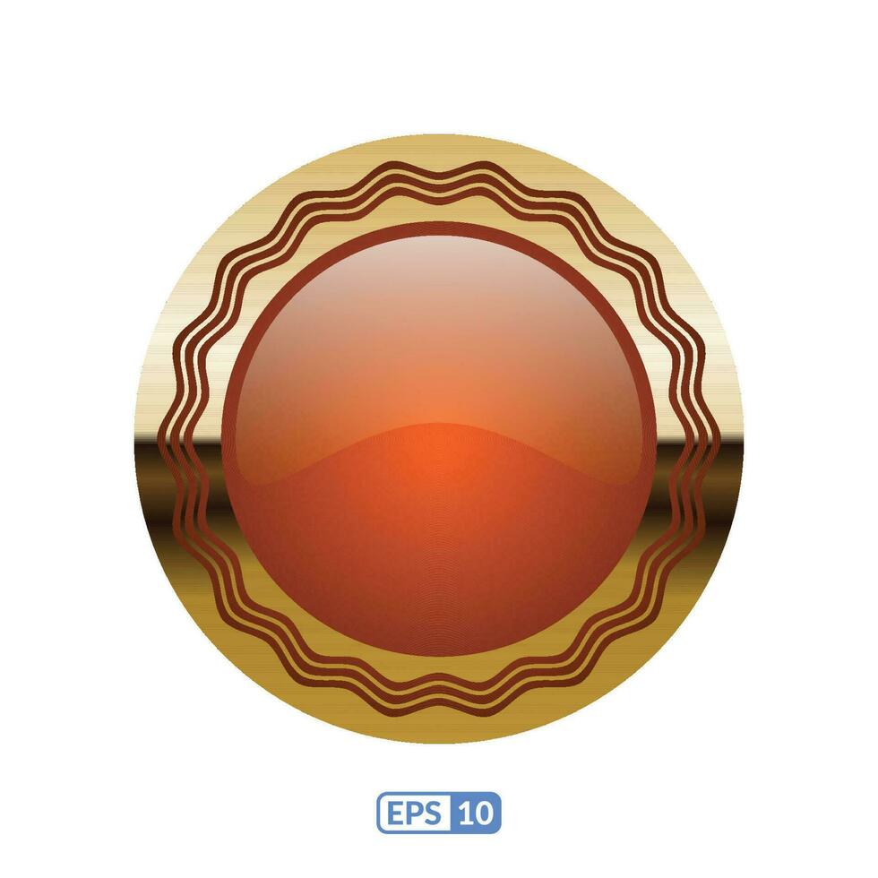 3d gold frame luxury orange circle badge, button. vector