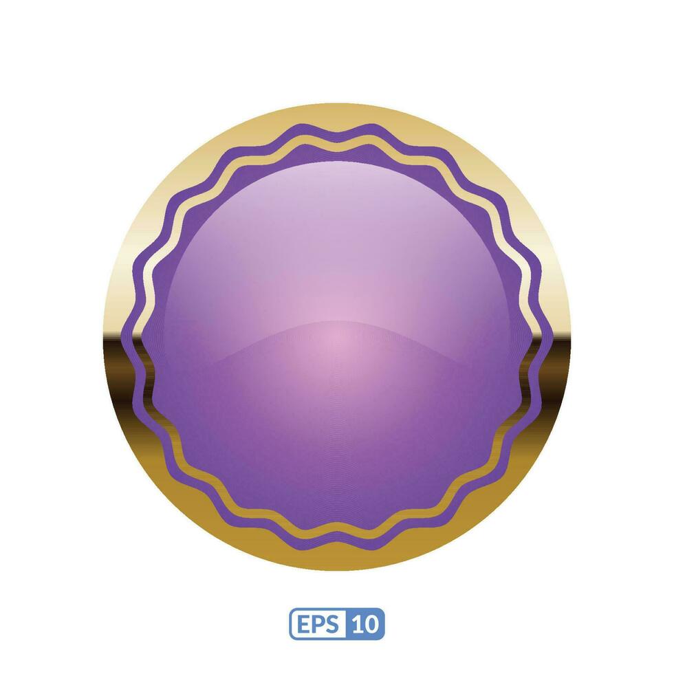 3d gold frame luxury purple button, label. vector